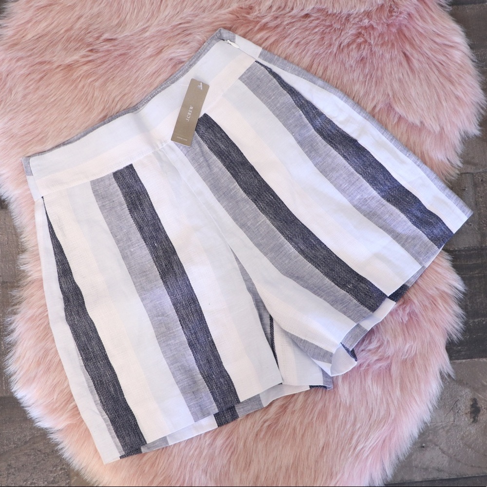 J Crew Point Sur Linen Striped Shorts 00 - Picture 1 of 7